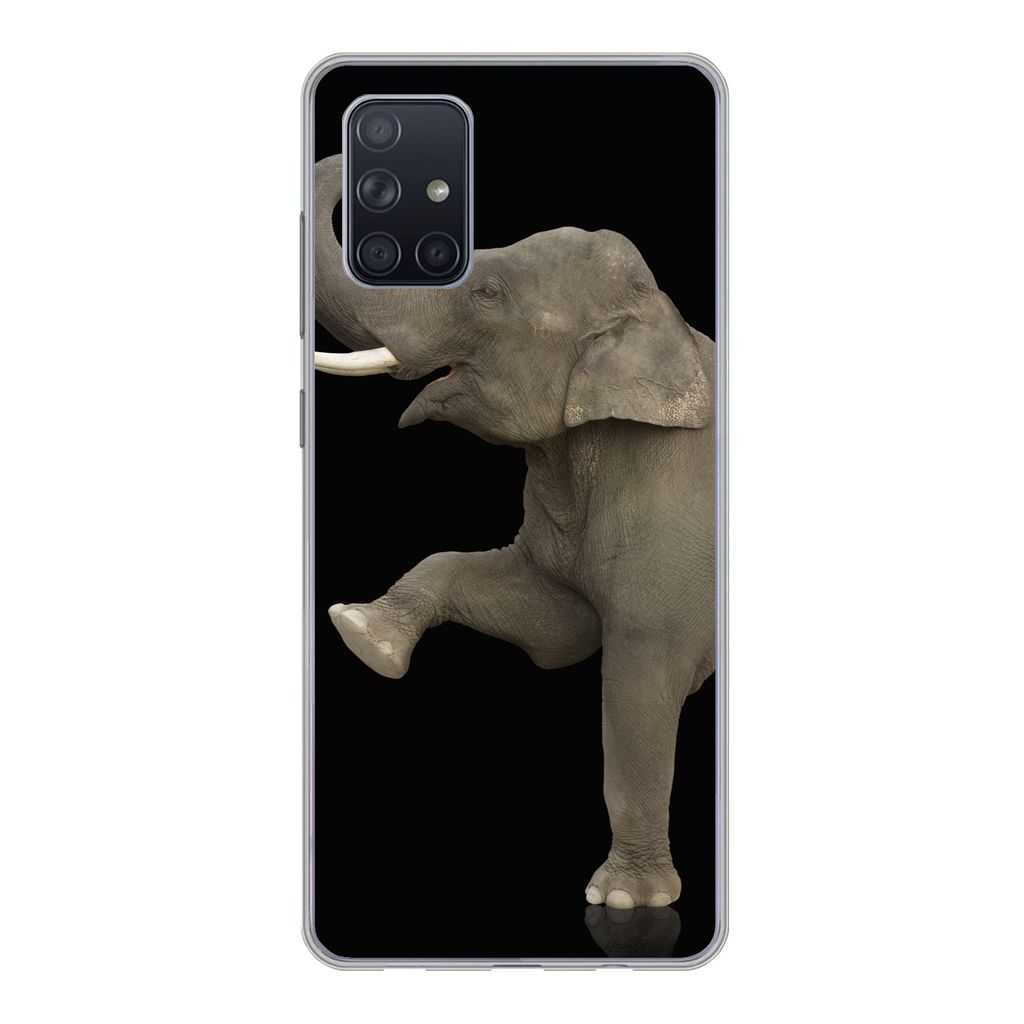 MuchoWow Handyhülle Schutzhülle Hülle für Samsung Galaxy A51 Elefant - Tiere - Schwarz - Porträt Silikon Softcase Handy Hülle - Schutzabdec...