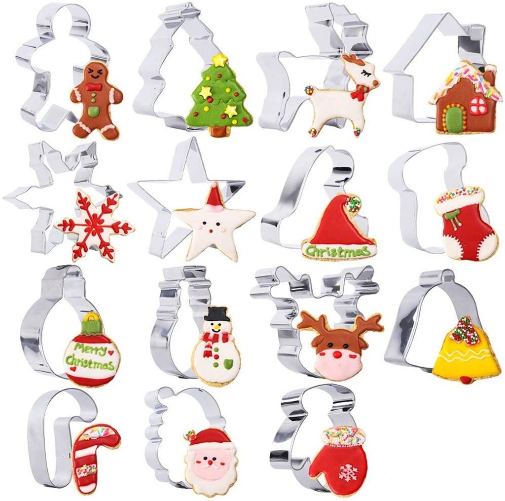 15 Stück Ausstecher Set aus Edelstahl für Weihnachten, Ausstechformen Keksausstecher Plätzchen Form mit feiner Geschenkbox - Weihnachtsbaum, Wei...