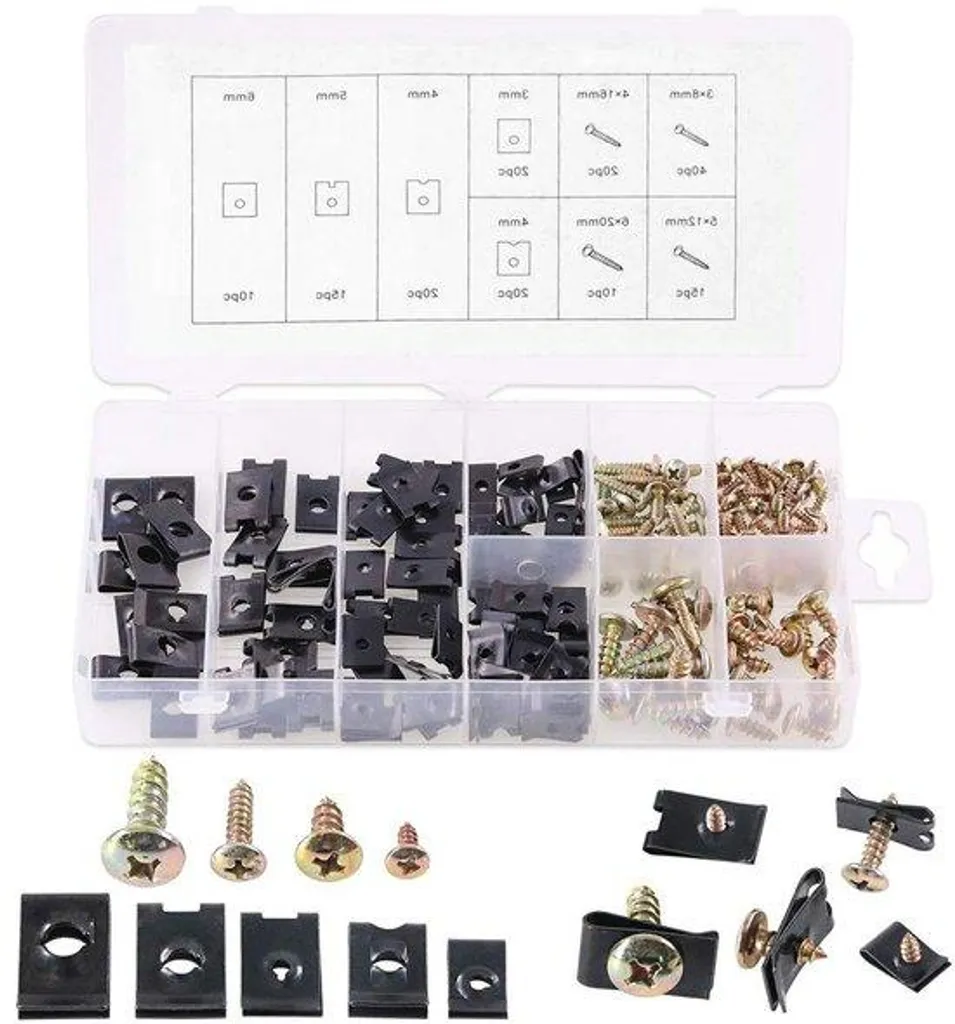 Coffret d'attaches câbles avec clips en U et vis - Set de 170 pièces