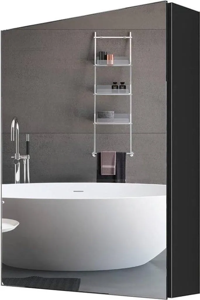 Miroir salle de bain aluminium noir 50x65 cm avec cadre fin anti-rouille