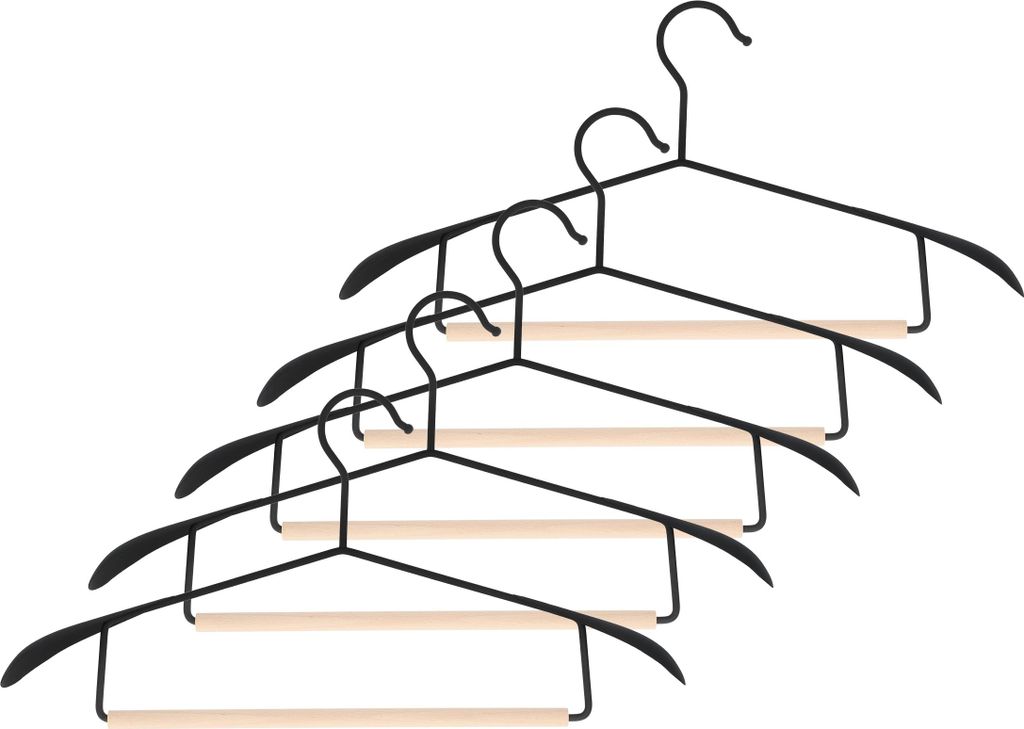 QUVIO Kleiderbügel - 5 Stück - Schwarz und Holz - Kleiderhaken - Kleideraufbewahrung