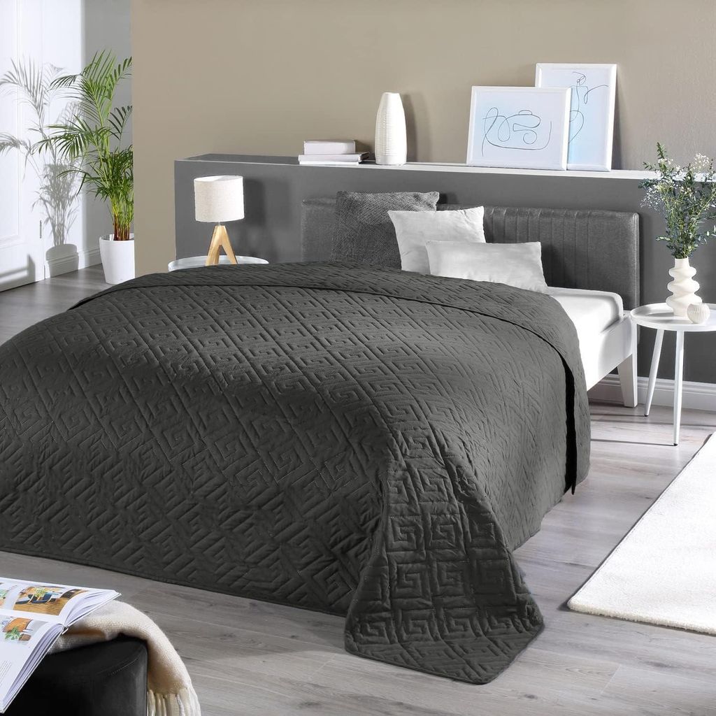 Premium Graue Sprei 220 x 240 cm für Doppelbett - Einfarbige Schlafzimmerdekoration