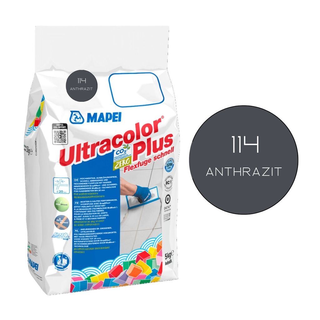 MAPEI ULTRACOLOR PLUS Fugenmörtel 114 anthrazit 5 kg Flexfuge ohne Ausblühen schnell trocknend