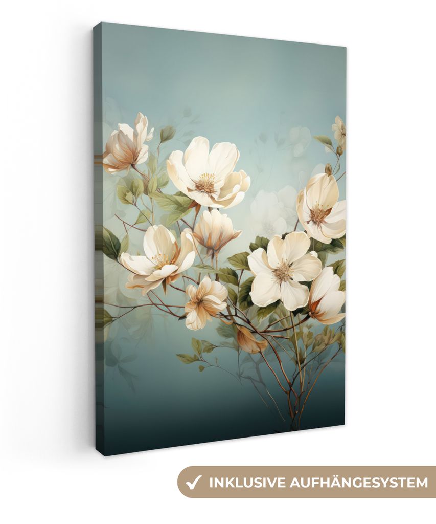 Leinwand Bilder 60x90 cm - Blumen - Weiß - Natur - Vintage, Bilder, Deko, Wanddeko, Leinwand Bilder