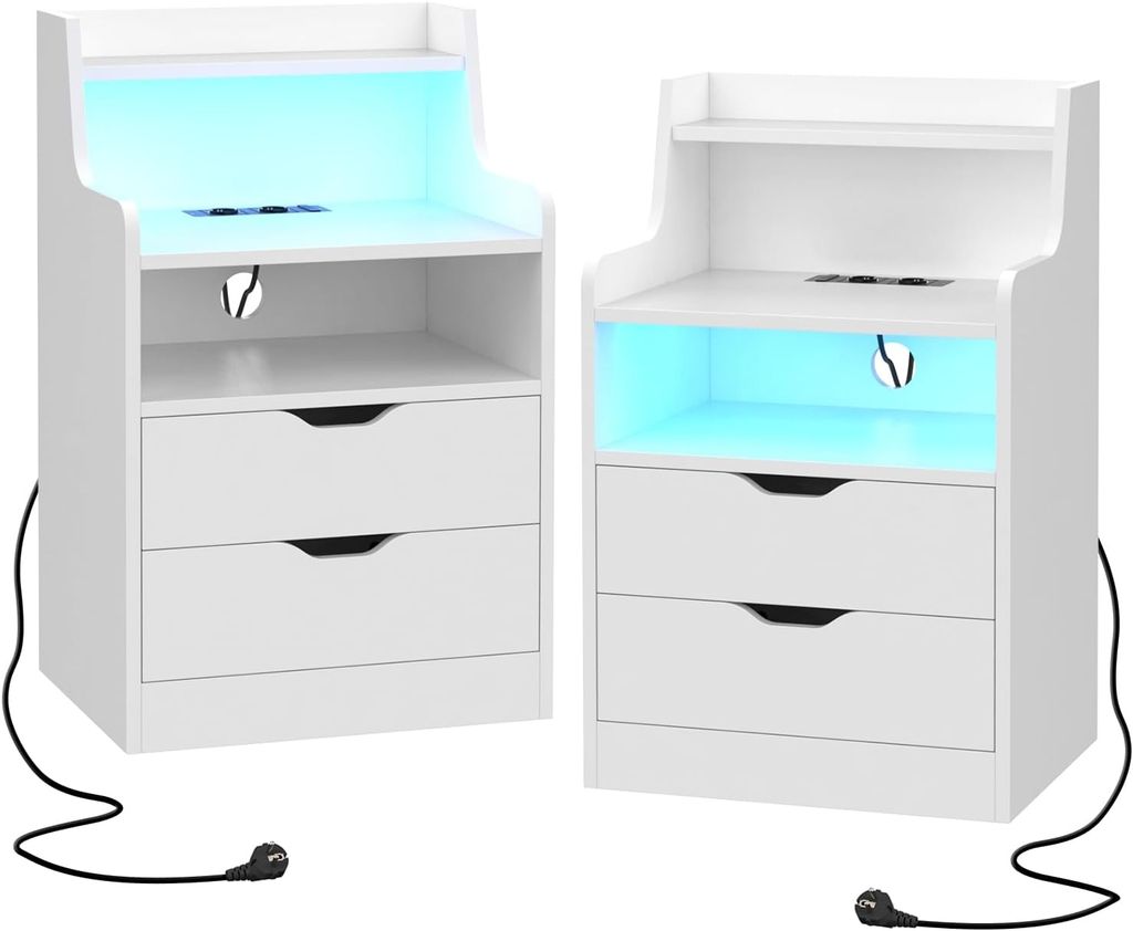 2er Set Nachttisch LED mit Steckdose,Nightstand mit 2 Produktbild 