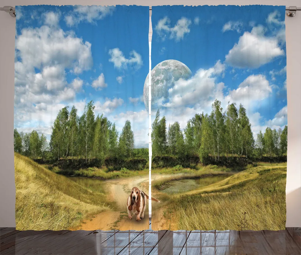 Rideaux de Salon Universels Motif Chien et Forêt Multicolore 280x225cm