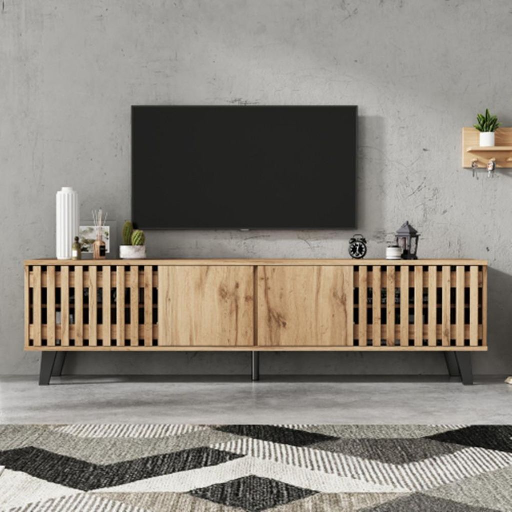 TV-Schrank, Lowboards mit 8 separate Ablagefächer, TV-Ständer, TV-Konsolen-Entertainment-Center passend für 70-Zoll-Fernseher,für Wohnzimmer