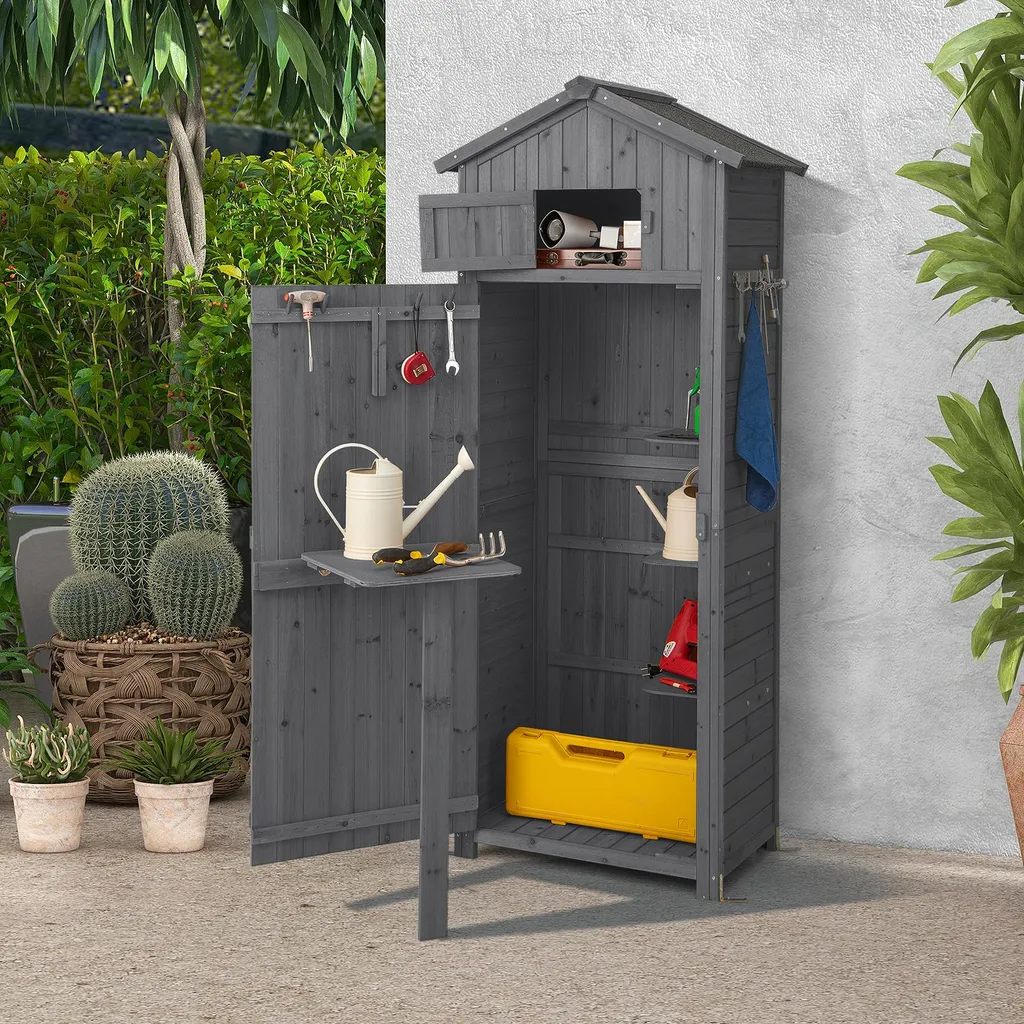 Armoire à outils étanche avec table rabattable et toit double pente