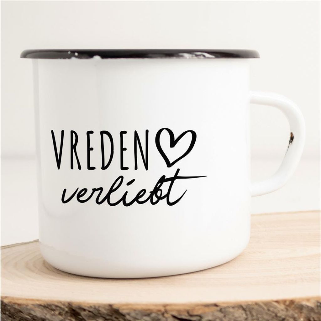 Huuraa Emaille Tasse Vreden Geschenk Kaffeebecher Vintage 300ml Vreden Präsent
