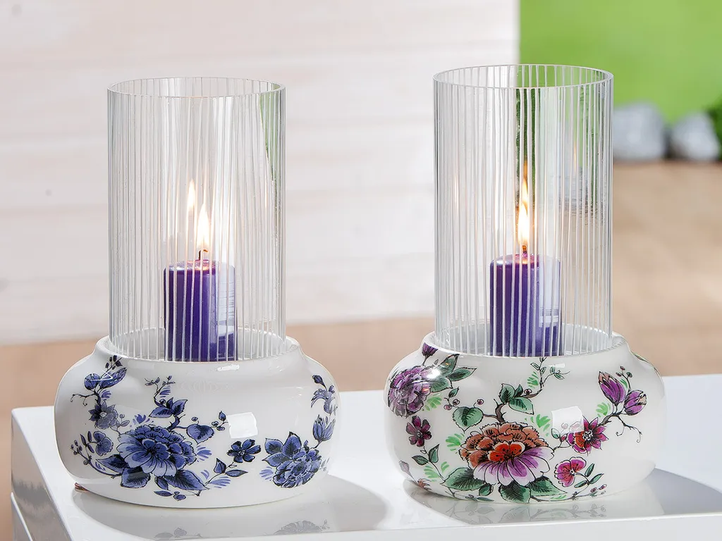 Décoration de table de mariage ou salon : Photophore floral crème 22cm