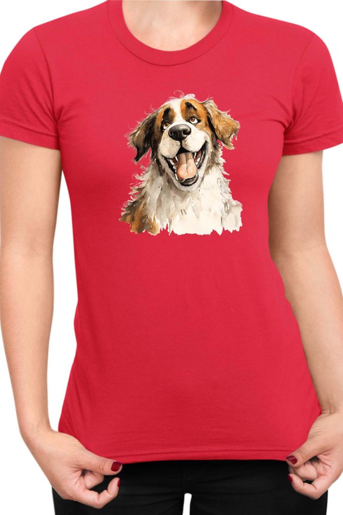 Damen T-Shirt Funny Dogs Breeds Saint Bernard Dog Breed, Lady XS / Rot