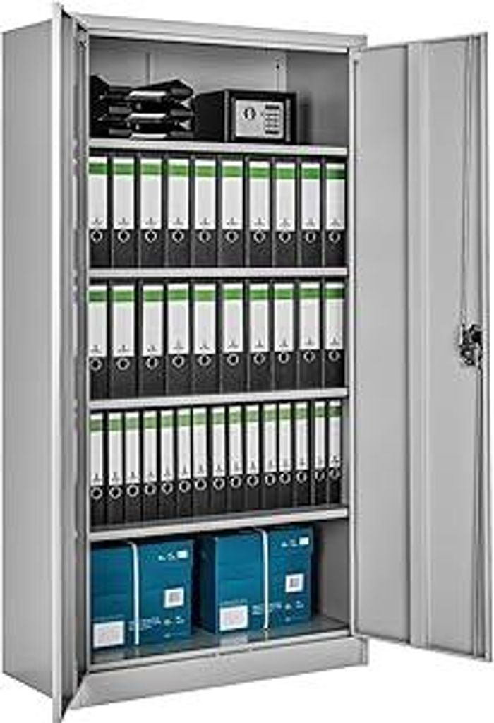 tectakeAktenschrank, Büroschrank abschließbar, Mehrzweckschrank aus Stahl, Allzweckschrank mit 2 Türen, inkl. 3 höhenverstellbare Einlegeböden...