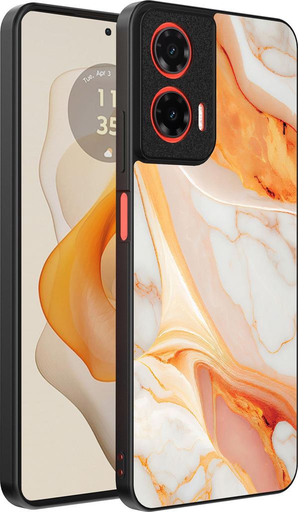Smartphonica Handytasche passend für Motorola Moto G Stylus 2024 mit Marmordruck - TPU Rückabdeckung Fall Marmor Design - Orange