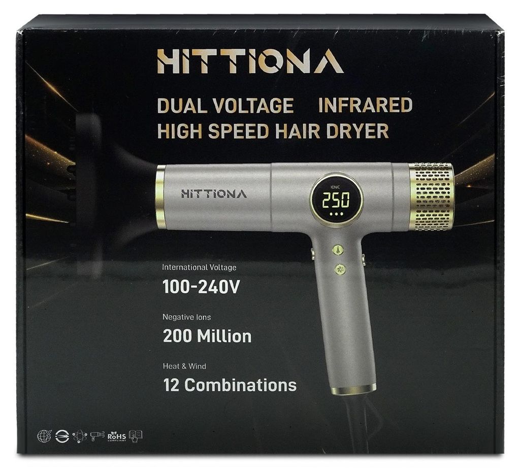 HITTIONA Föhn, 110.000 U/min Hochgeschwindigkeits Ionen Föhn Trocknen Haartrockner mit Magnetischer Diffusor, Dual Spannung Fön, Tragbar Reisef...