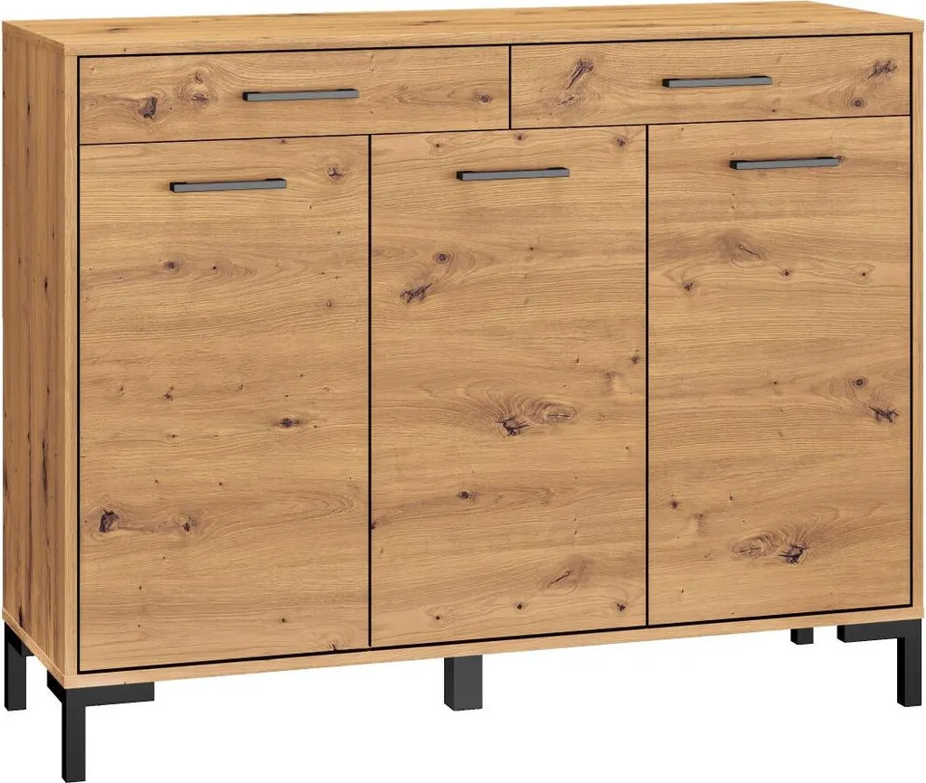 Buffet Bas 120cm Nevio en Bois Chêne et Finition Noire - Style Loft