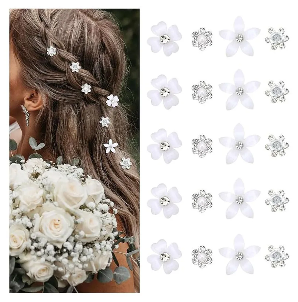 Accessoires cheveux mariage et soirée : 20 barrettes fleurs et strass