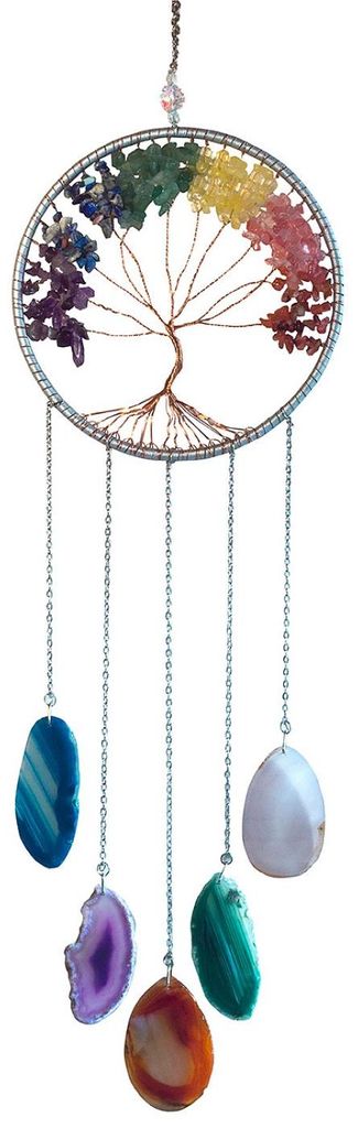 Edelstein Mobile "Lebensbaum" Achat Edelsteine und Kupferdraht geflochten16x60cm