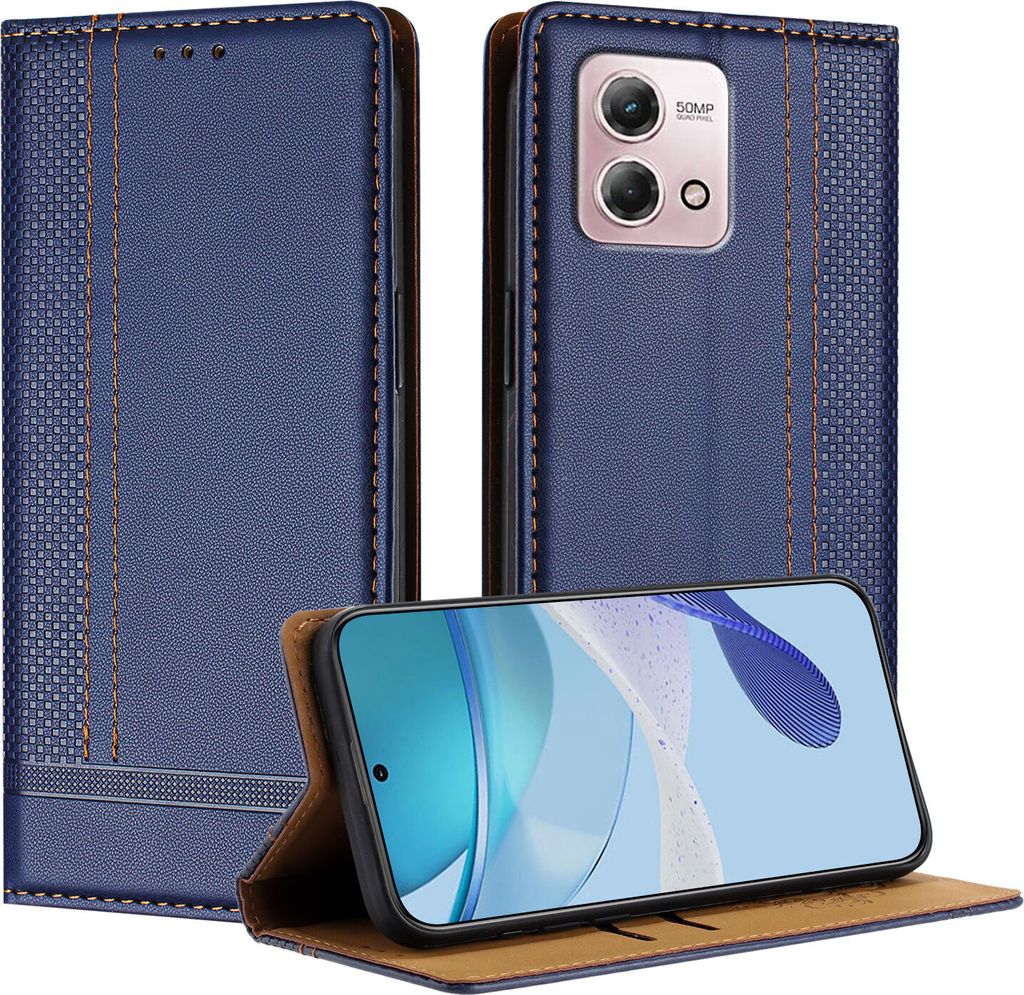 Handyhülle für Motorola Moto G Stylus 4G 2023 Leder Flip Klappbare Schutzhülle mit Standfunktion Blau
