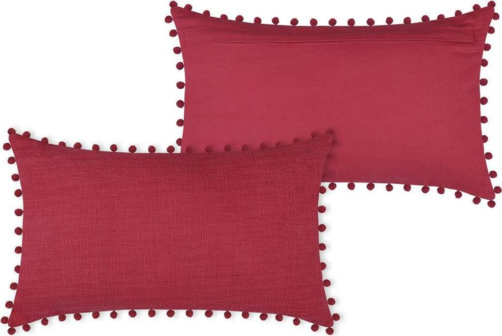 STOF | Dekokissen - 30x50 cm - Rot - Elegantes Design - Mit Pompons und Struktur - 1 Stück