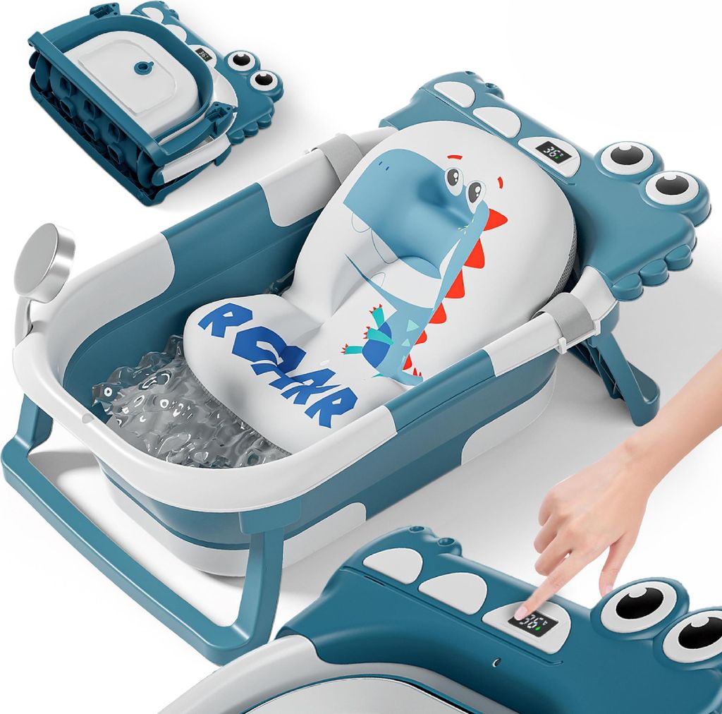 Faltbar Baby Badewanne Mit Rutschfestem Badekissen - Produktbild 
