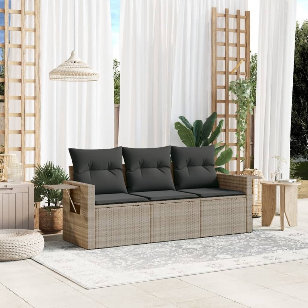 Maison Exclusive - 3-tlg. Garten-Sofagarnitur mit Kissen Hellgrau Poly Rattan