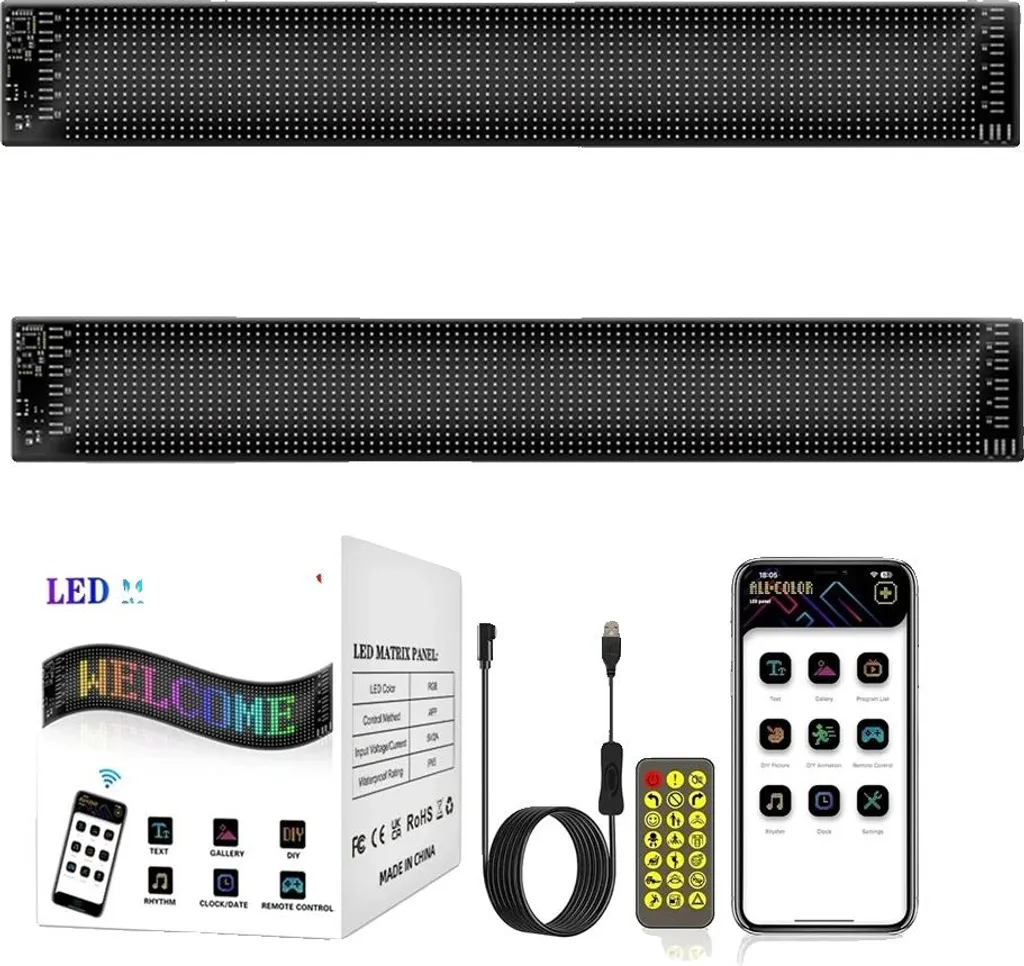 Écran LED Souple Flexible de 59.5x12cm - Pack de 2 Panneaux RVB Programmables