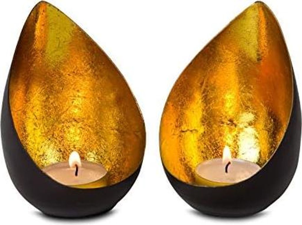 Geschenkartikel Teelicht-Set // Drops – 2-teilig, strahlend Goldener Kerzenschein, mit Goldfolienauskleidung, Weihnachten, Grillparty, Valentinst...