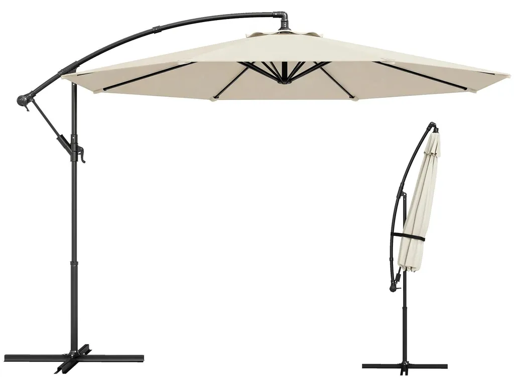 Parasol excentré Ø 300 cm avec manivelle et toile réglable ivoire