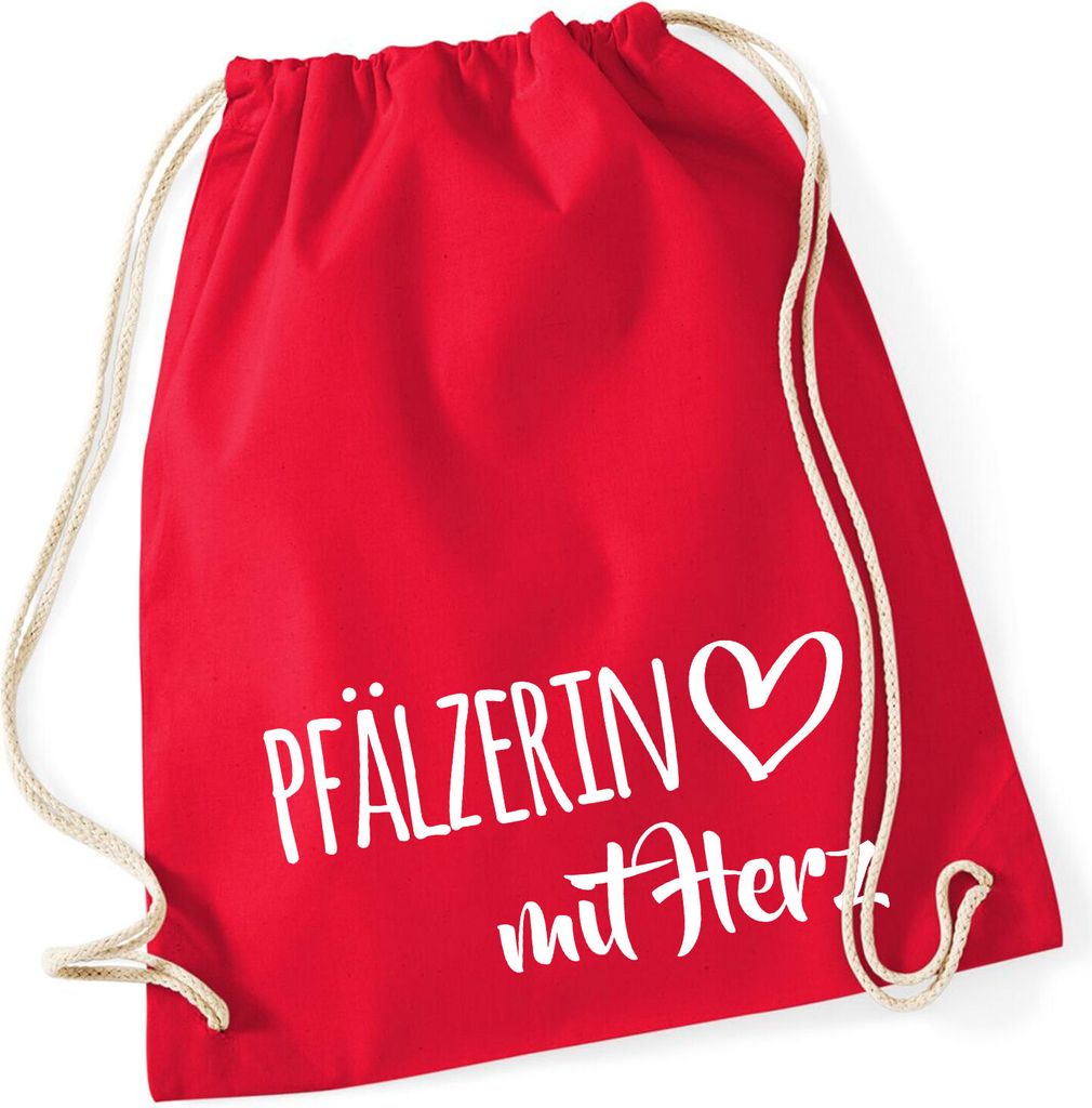 Huuraa Turnbeutel Pfälzerin mit Herz 12 Liter Classic Red Baumwolle Rucksack Geschenkidee