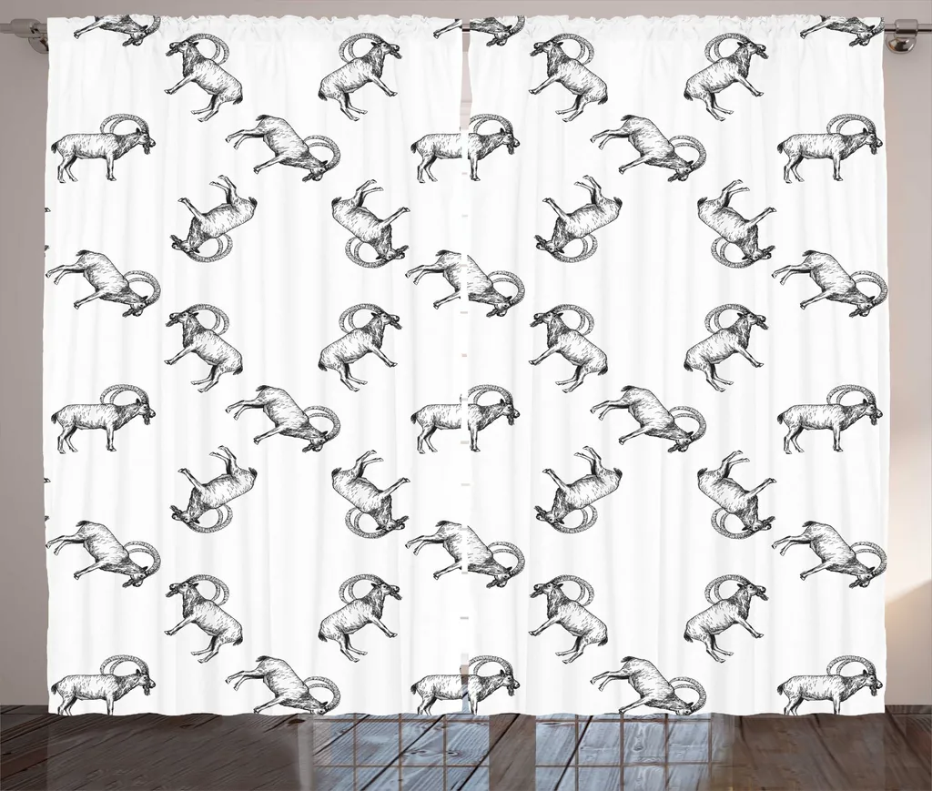 Rideau Large 280x225 cm pour Grande Fenêtre Motif Chèvre Gris et Blanc