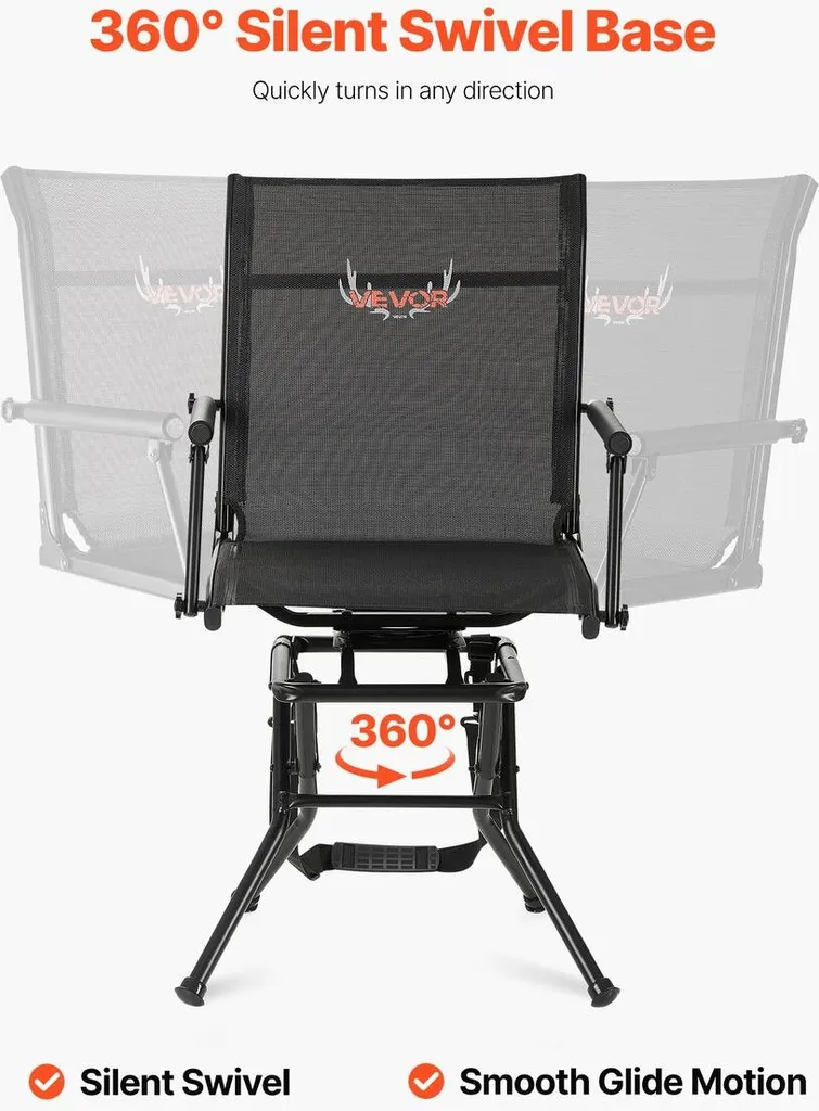 Chaise de chasse silencieuse pivotante 360 avec sangle de transport - 3