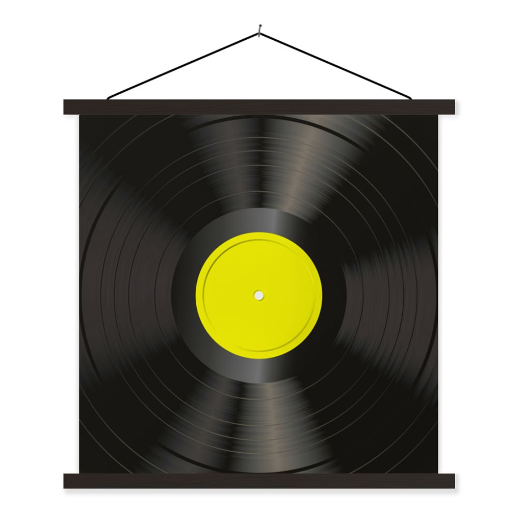 MuchoWow Textilposter Gelb - LPs - Schallplatten - Retro 90x90 cm mit schwarzem Rahmen - Magnetisches