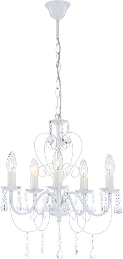 Kronleuchter, Lüster, Kristalle, weiß, 5-flammig, H 129 cm