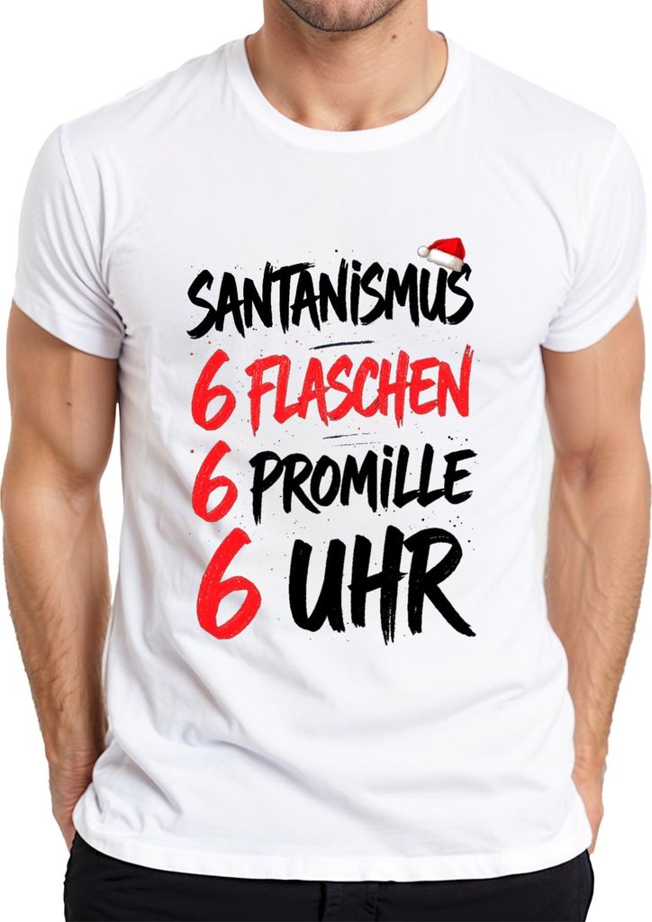 SANTANISMUS 6 FLASCHEN 6 PROMILLE Lustig Weihnachtsfeier Geschenk Herren T-Shirt, Weiß, XXL