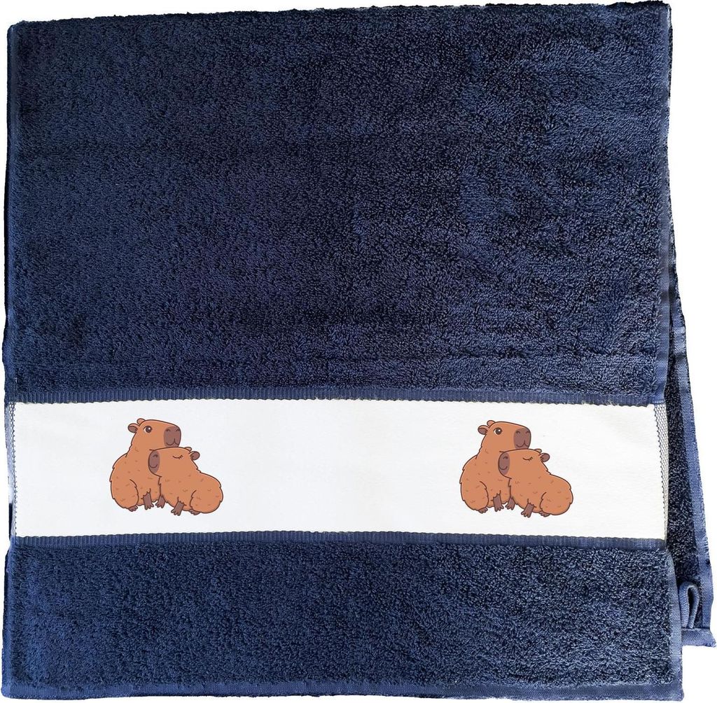 Huuraa Handtuch Capybara Paar Comic 50x100cm French Navy Baumwolle Handtuch Geschenkidee
