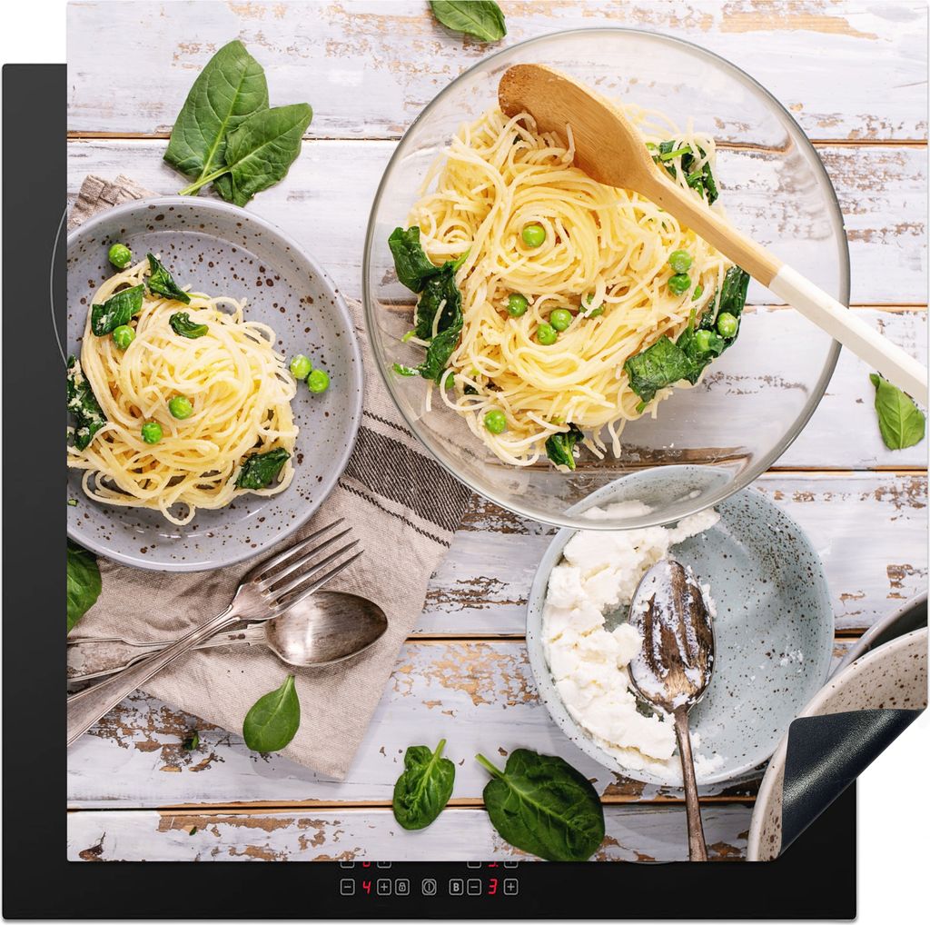KitchenYeah Herdabdeckplatte Nudeln - Basilikum - Kochen , 78x78cm, Küche Deko, Glaskeramikfeld Herdabdeckung, Abdeckplatte fùr Kochfeld