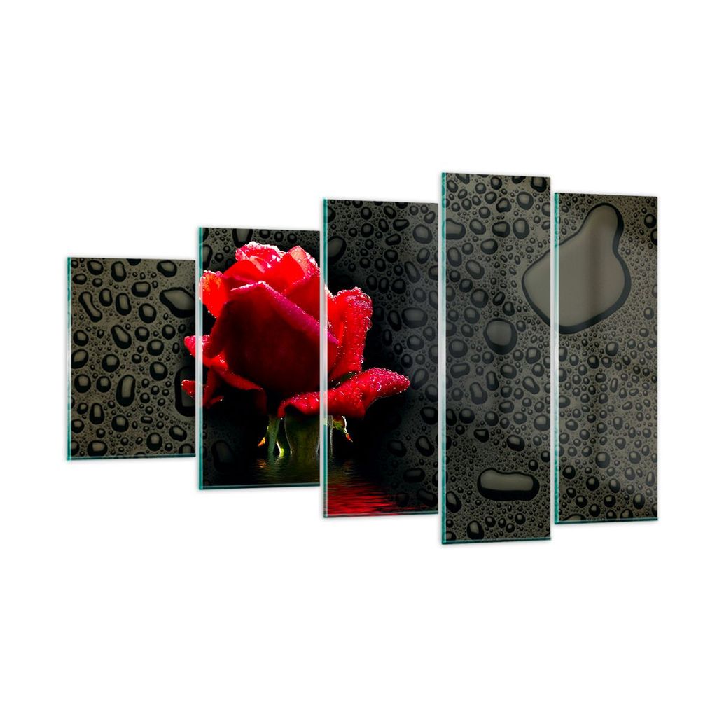 Bilder auf glas - Blume rote rose wasser tau - 100x60cm - Glasbilder - Wandbilder - Kunstdruck - zum Aufhängen bereit - Wanddekoration aus Glas - ...