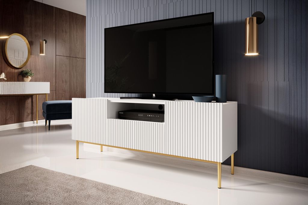 SZAFKA KOMODA PÓŁKA RTV biała STOJĄCA do salonu 150 cm Zdjęcie produktu 