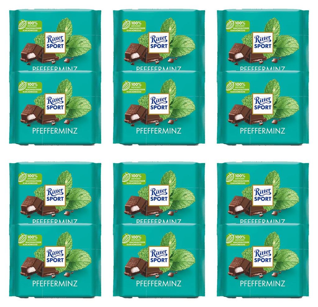 Ritter Sport Pfefferminz Halbbitterschokolade mit Füllung 100g 12er Pack