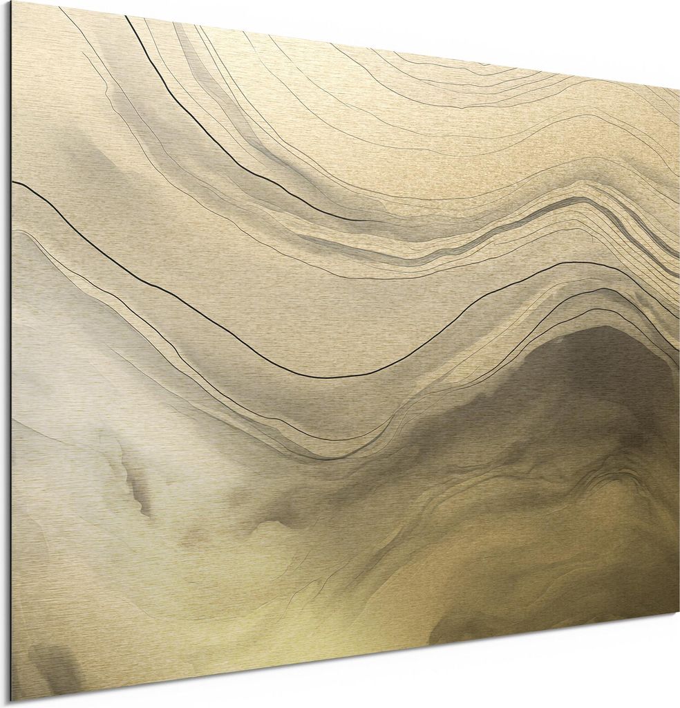 DEQORI Alu-Dibond Bild Gold 60x40 cm 'Strukturen der Ruhe' Wandbild Metall dünn Design