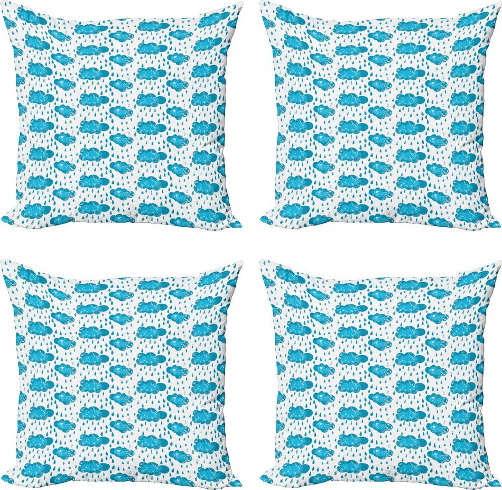ABAKUHAUS Blau und weiß Kissenbezug Set (4 Stück), Raining Wolken, Moderner Doppelseitiger Digitaldruck, 40 cm x 40 cm, Blau und weiß