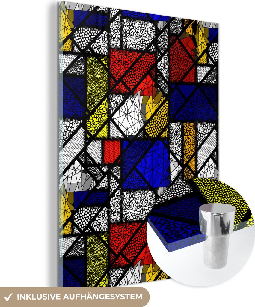MuchoWow Glasbilder - Bilder auf Wandbild - Foto auf Glas Mondrian - Glasmalerei - Alte Meister - Kunstwerk - Abstrakt - Malerei 30x40 cm Wanddekor...