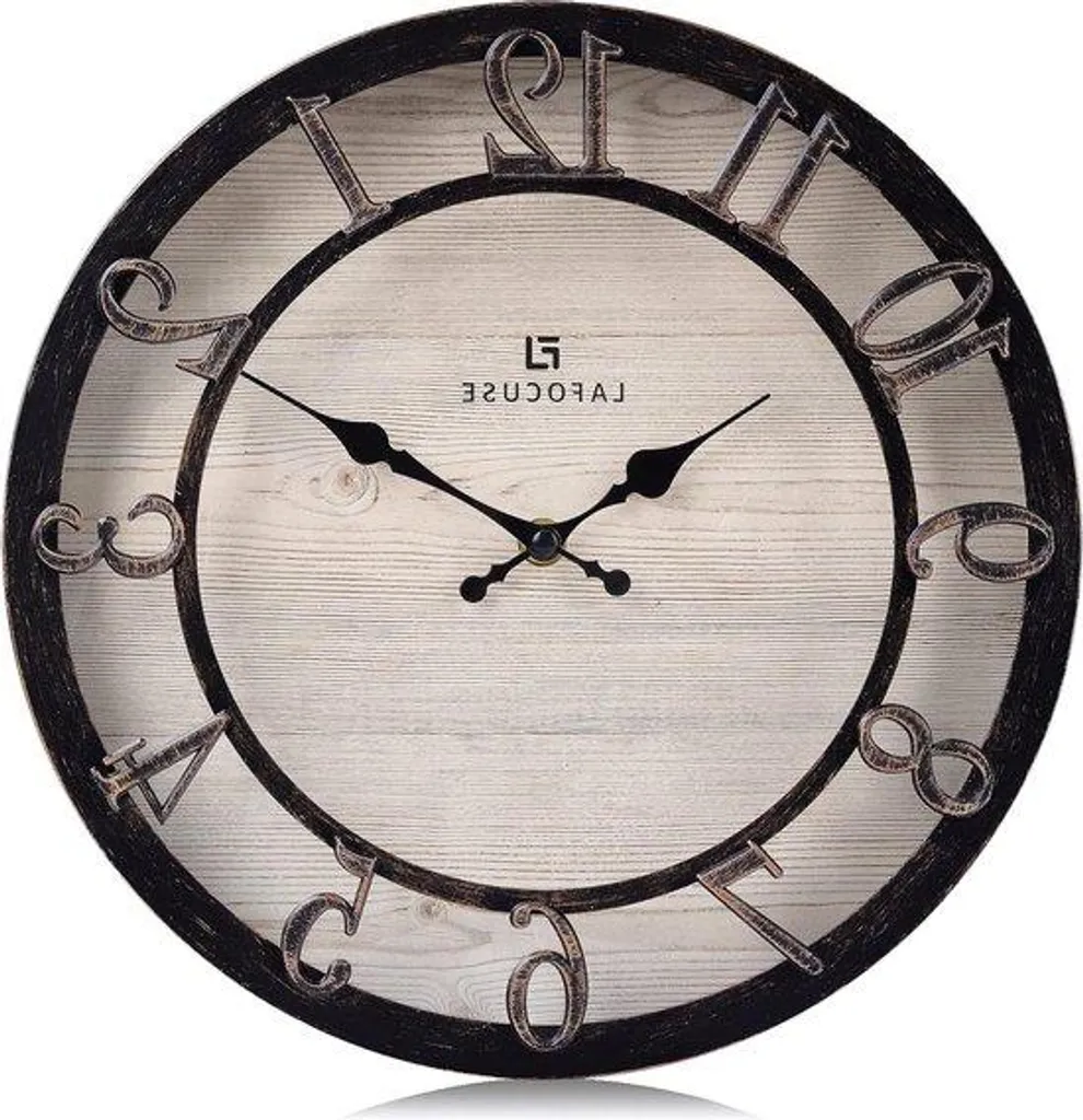 Horloge murale shabby chic noire silencieuse 30 cm à piles sans fil