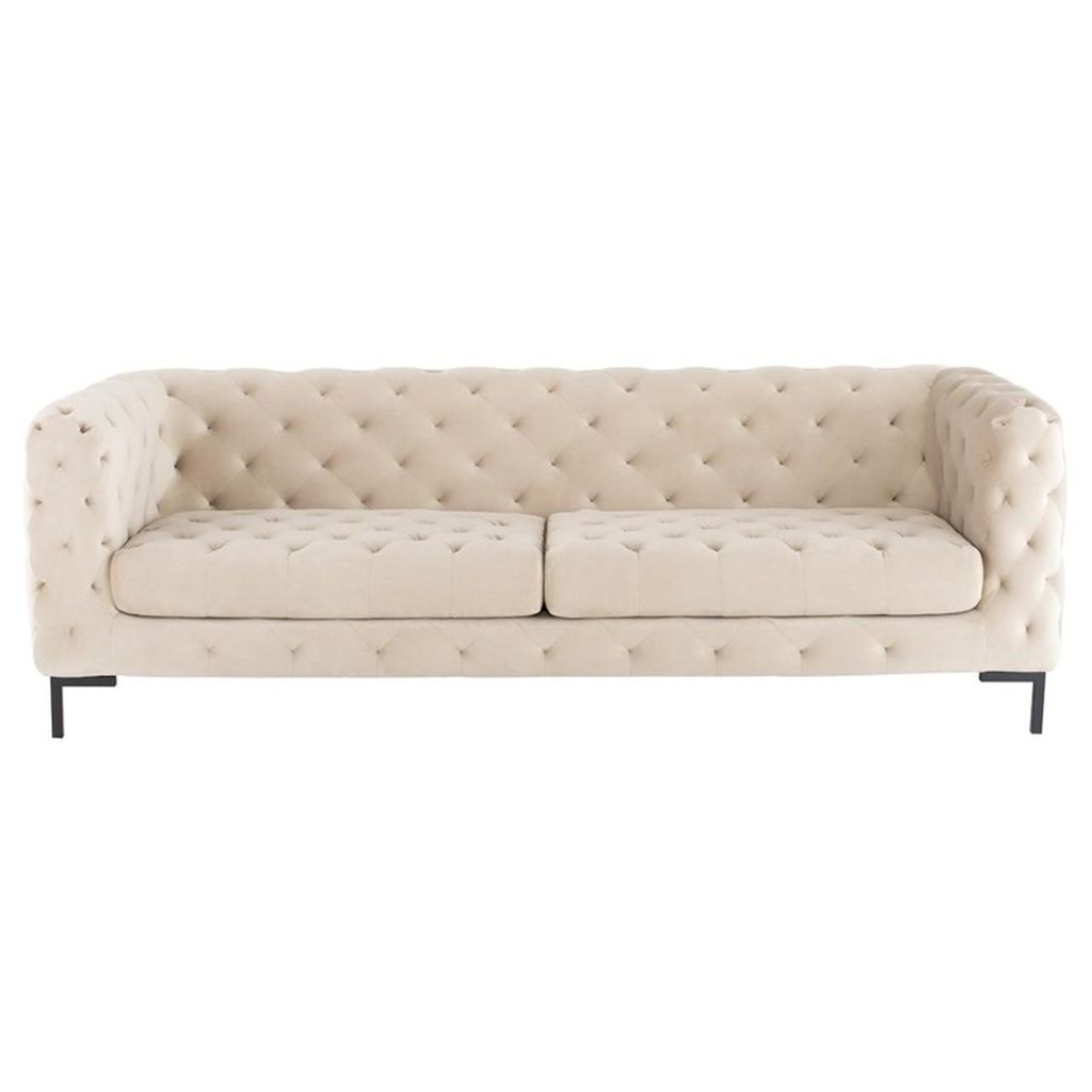 Beige Chesterfield Sofa Couch Polster Stoff Leder Couchen Samt Garnitur 3 Sitzer