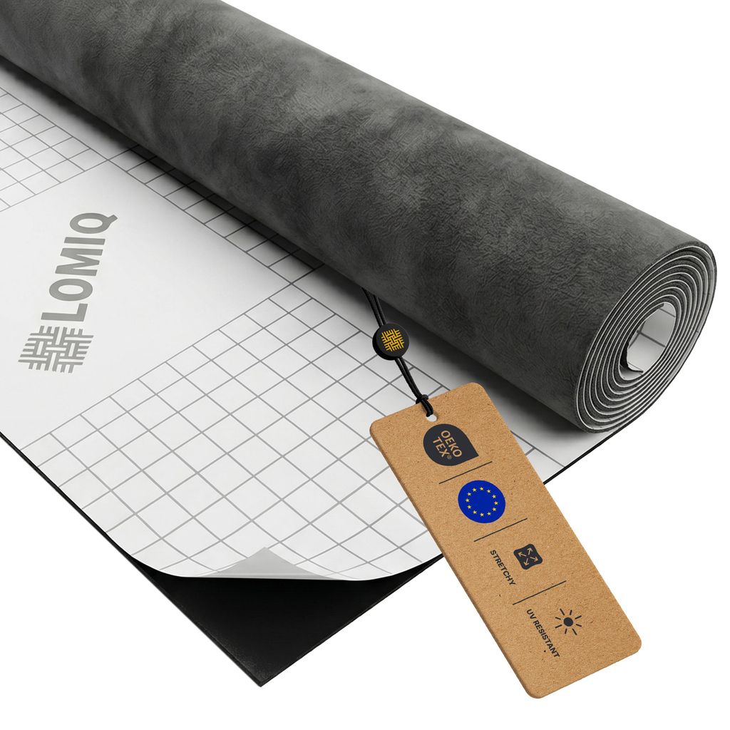 LOMIQ Mikrofaserstoff Selbstklebend, 250x150cm, Graphit, Wildleder Optik, Elastische Klebefolie für Autohimmel, Cockpit und Innenverkleidung, Weic...