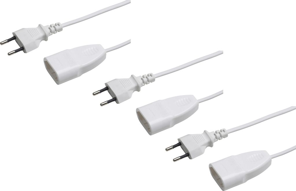 Meister Euro-Verlängerung 3 m weiß IP20 3er Set mit Eurostecker für Innenbereich