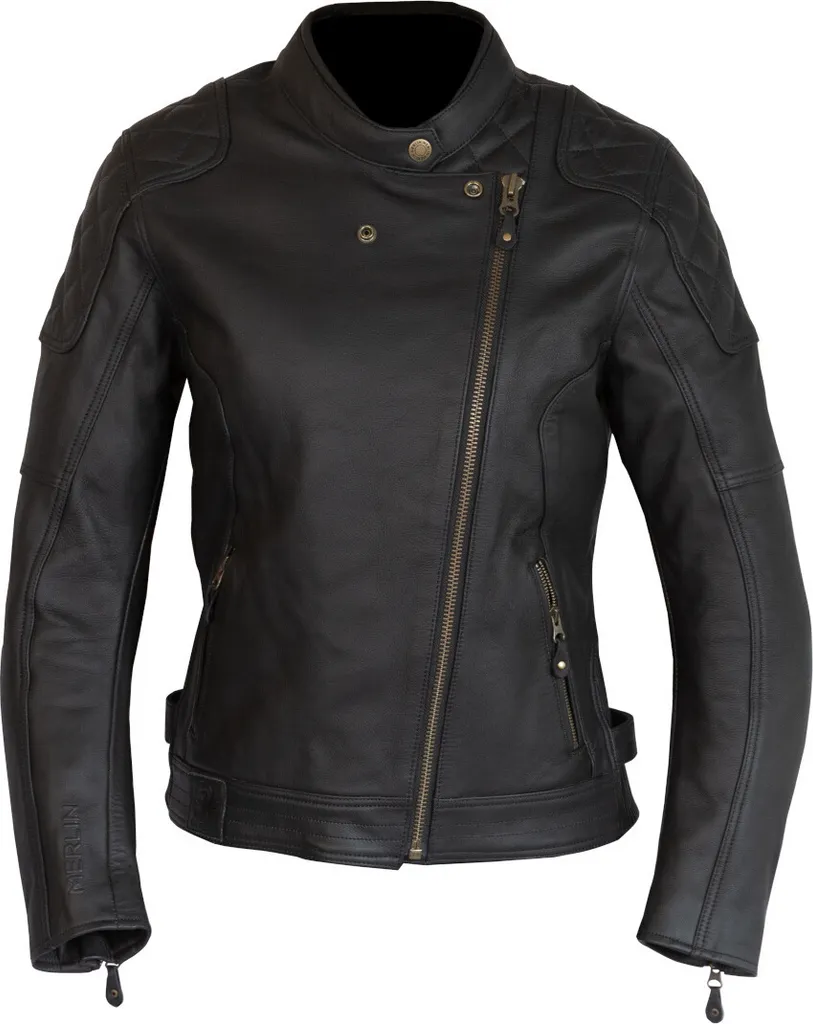 Veste Moto Femme en Cuir Merlin Bristol D3O Noir S - Coupe Vintage Chic