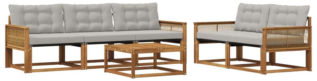 vidaXL Outdoor-Sofagarnitur mit Kissen 6 pcs Natürlich und Hellgrau