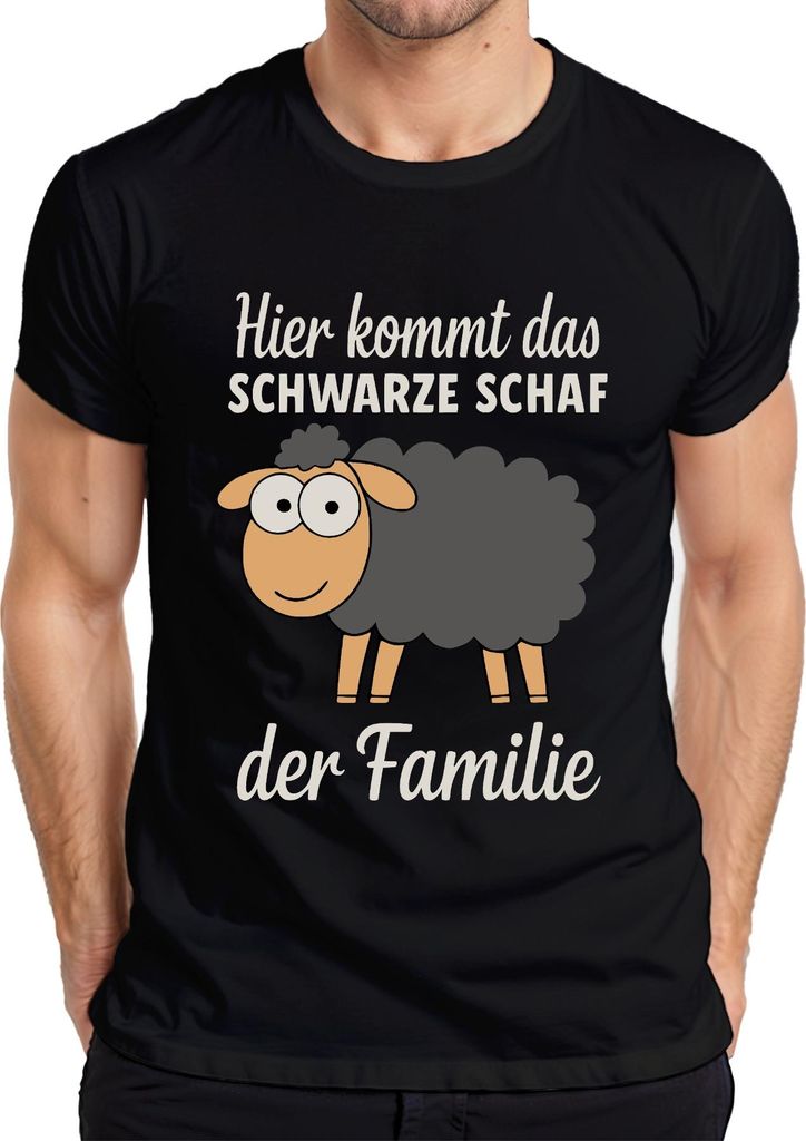 Hier kommt das schwarze Schaf der Familie lustiger Statement Spruch Herren T-Shirt, Schwarz, 3XL