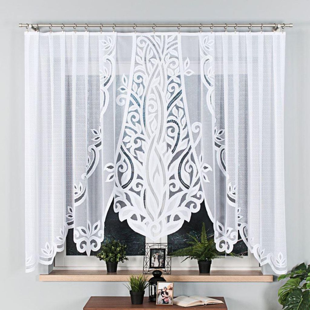 POLA - Fertiggardine aus Jacquard mit Schnitt unten - 300x160 cm - weiß